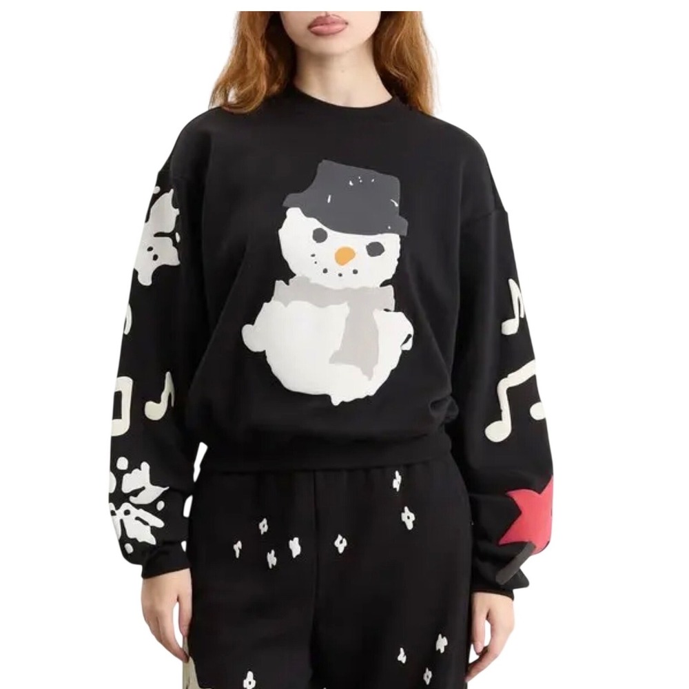 Skims x CPFM Cotton Fleece Crewneck Onyx Snowman Print Sweatshirt Small NWOT